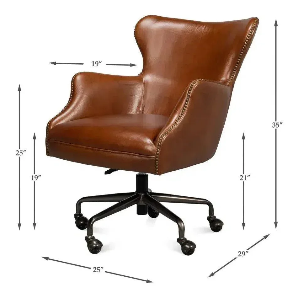 Andrew Jackson Swivel Brown Desk Chair Havana Leather - AYG Home Service