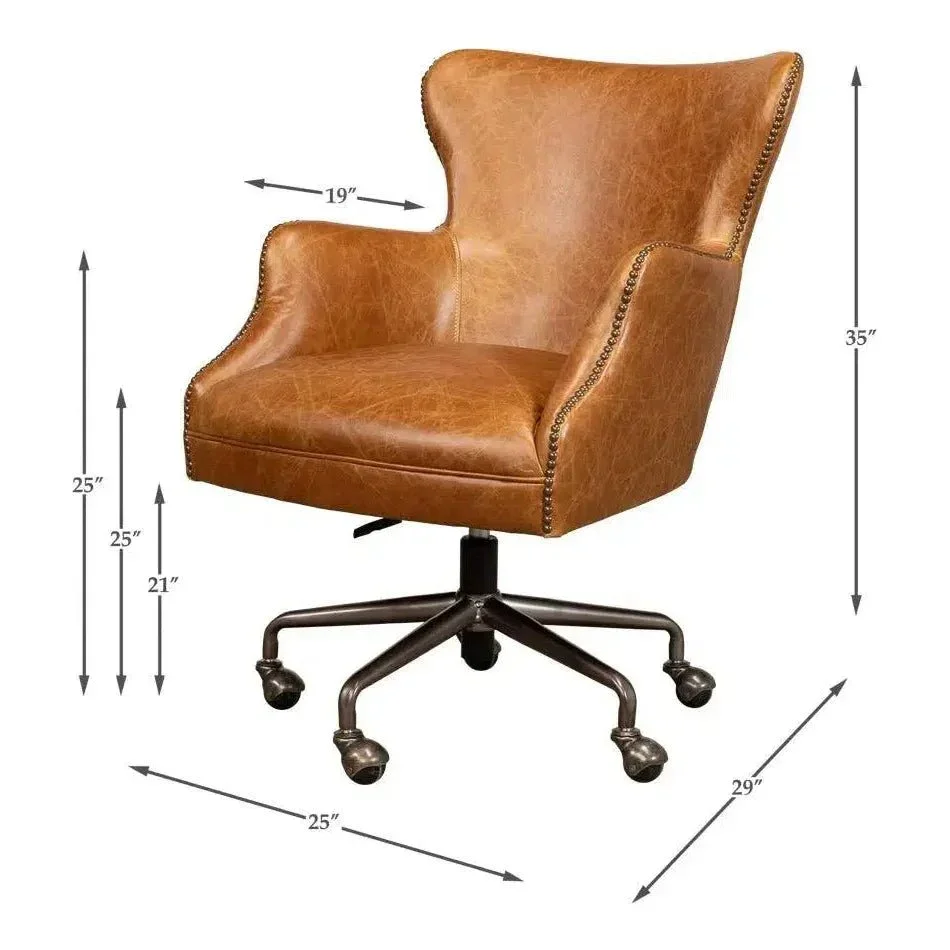 Andrew Jackson Swivel Tan Leather Desk Chair Cuba Brown - AYG Home Service