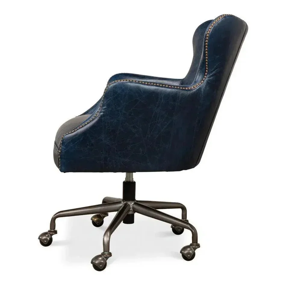 Andrew Jackson Swivel Blue Leather Desk Chair Chateau - AYG Home Service
