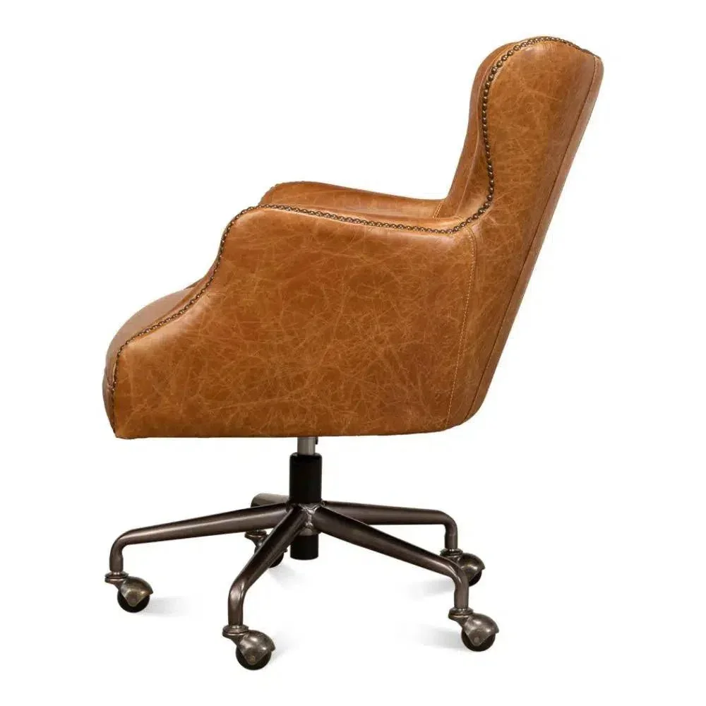 Andrew Jackson Swivel Tan Leather Desk Chair Cuba Brown - AYG Home Service