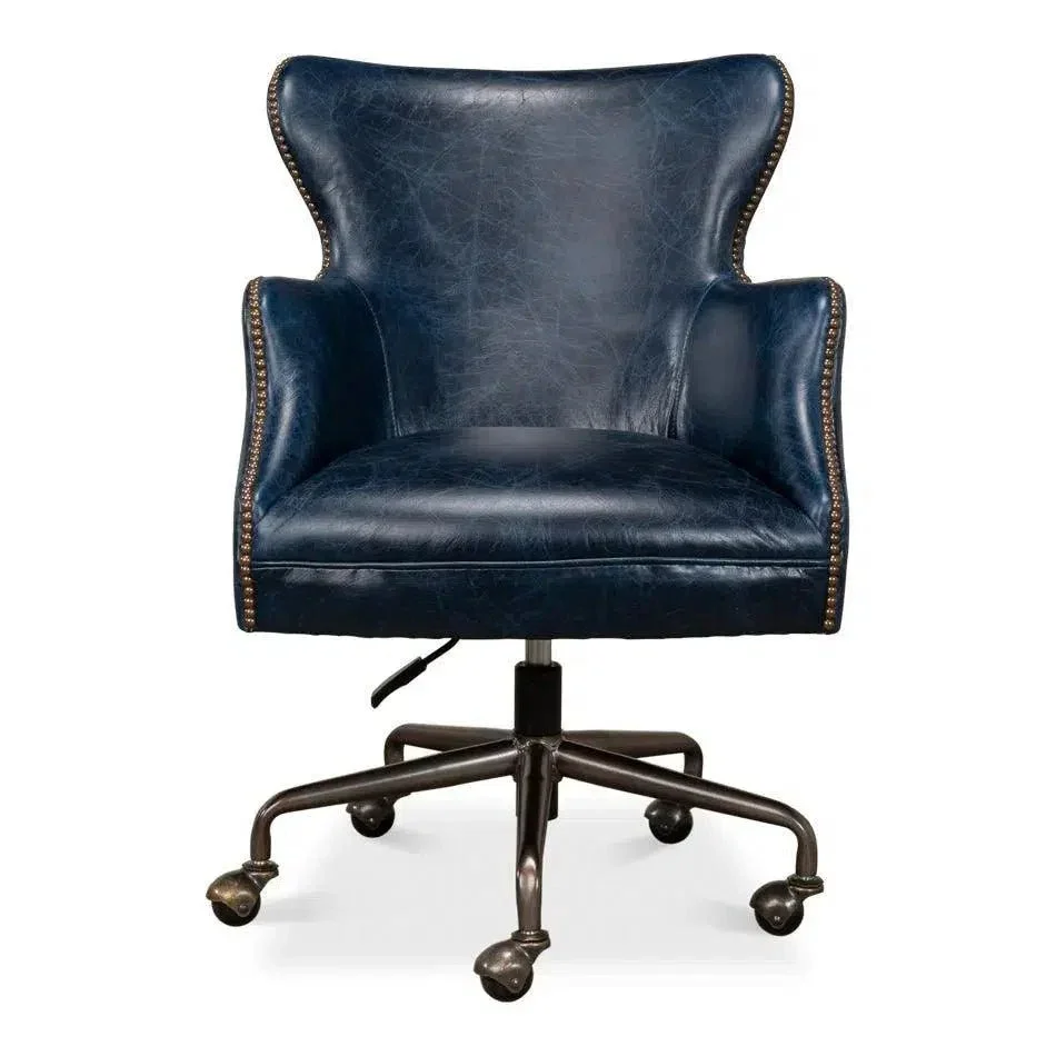 Andrew Jackson Swivel Blue Leather Desk Chair Chateau - AYG Home Service