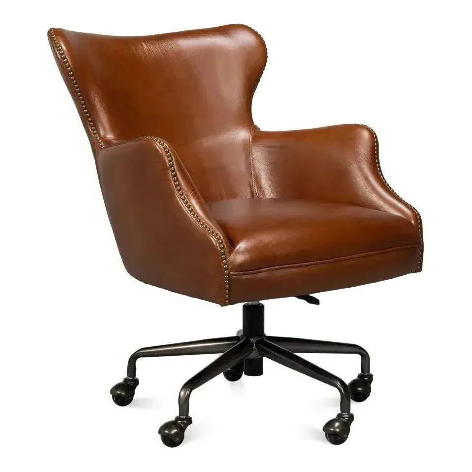 Andrew Jackson Swivel Brown Desk Chair Havana Leather - AYG Home Service