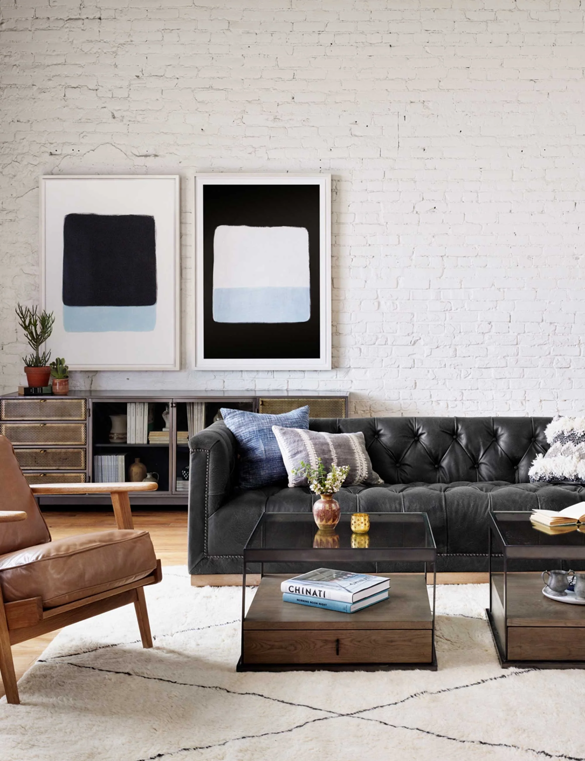 Afia Leather Sofa, Distressed Black - AYG Home Service