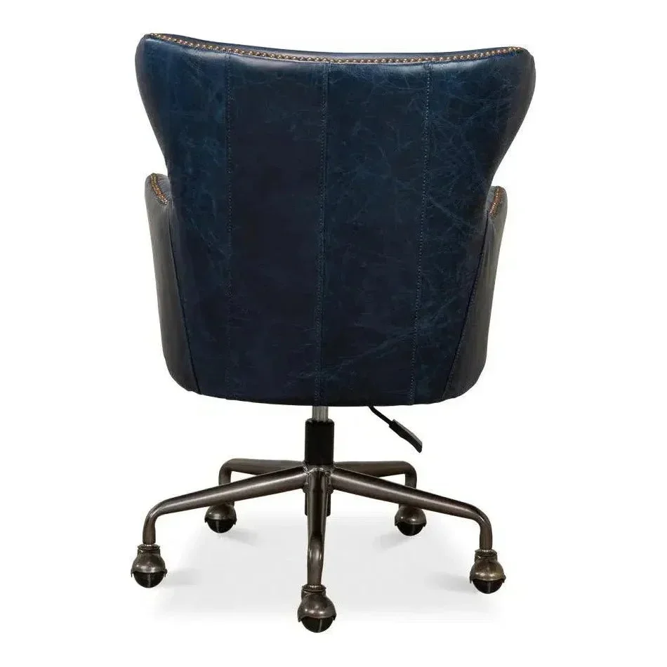 Andrew Jackson Swivel Blue Leather Desk Chair Chateau - AYG Home Service