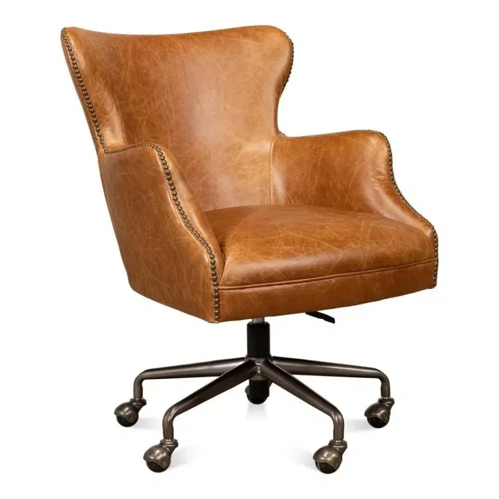 Andrew Jackson Swivel Tan Leather Desk Chair Cuba Brown - AYG Home Service