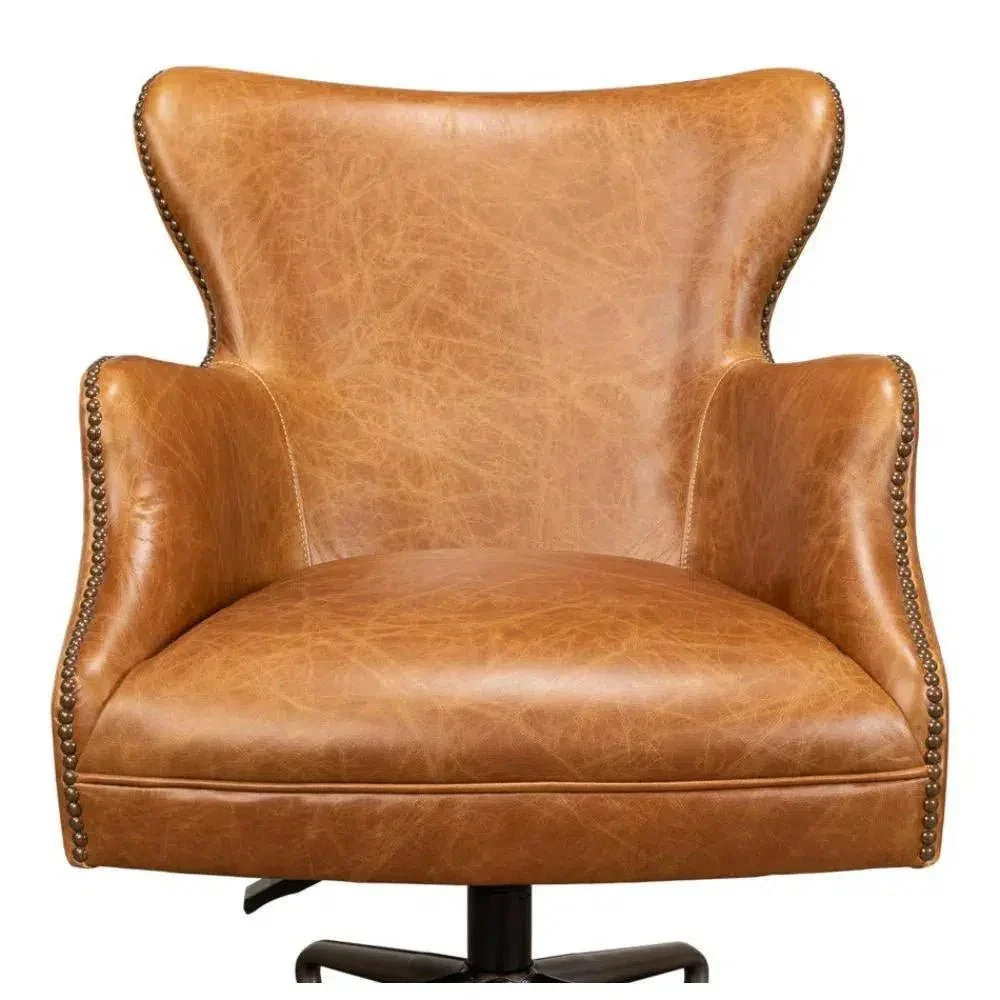 Andrew Jackson Swivel Tan Leather Desk Chair Cuba Brown - AYG Home Service
