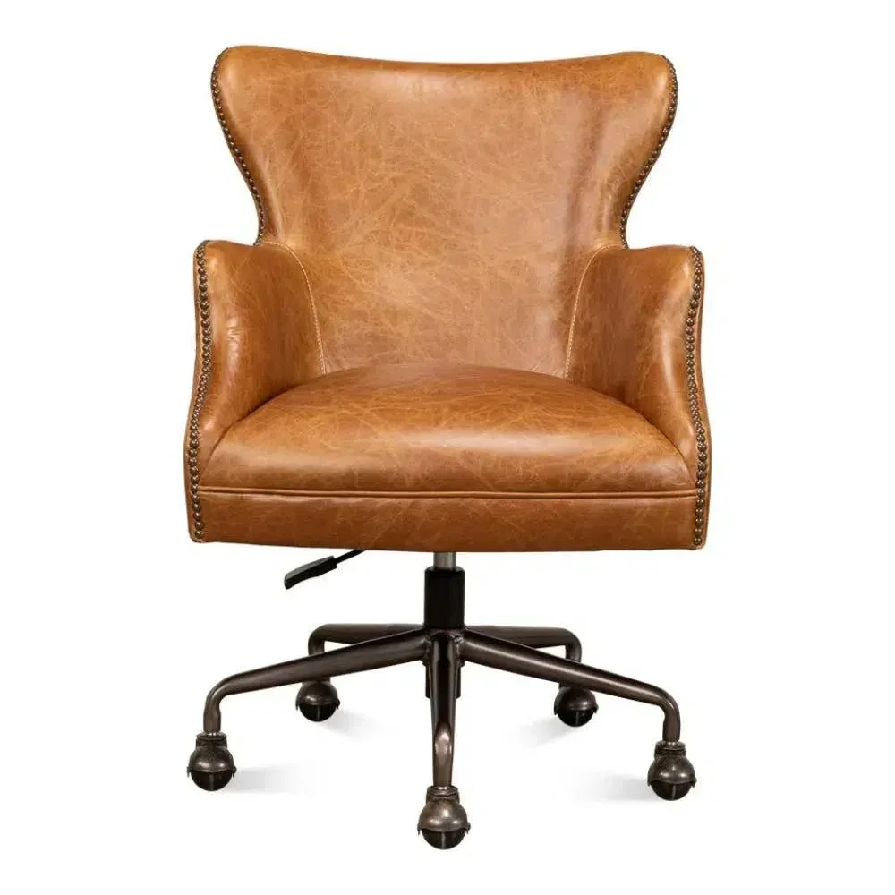 Andrew Jackson Swivel Tan Leather Desk Chair Cuba Brown - AYG Home Service