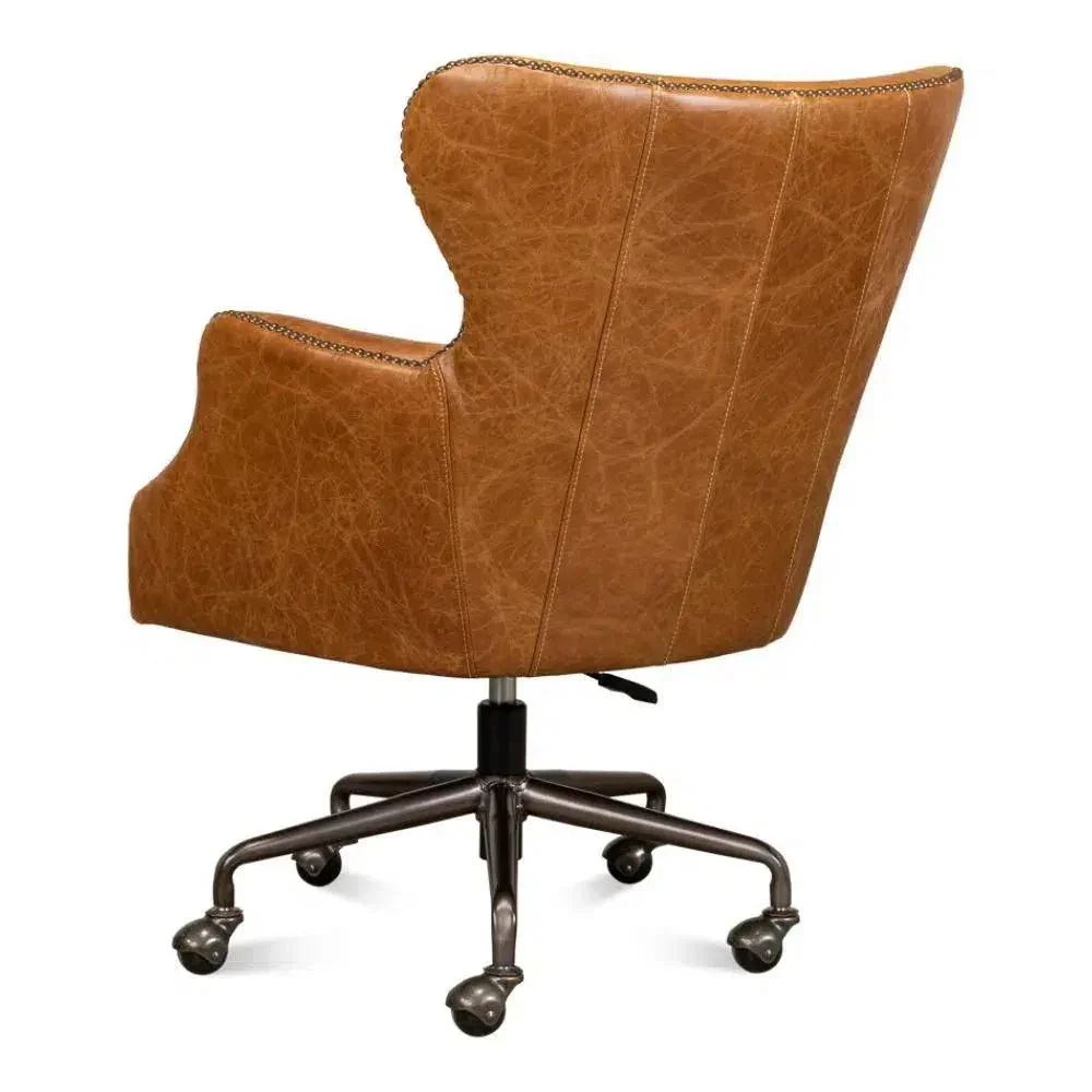 Andrew Jackson Swivel Tan Leather Desk Chair Cuba Brown - AYG Home Service