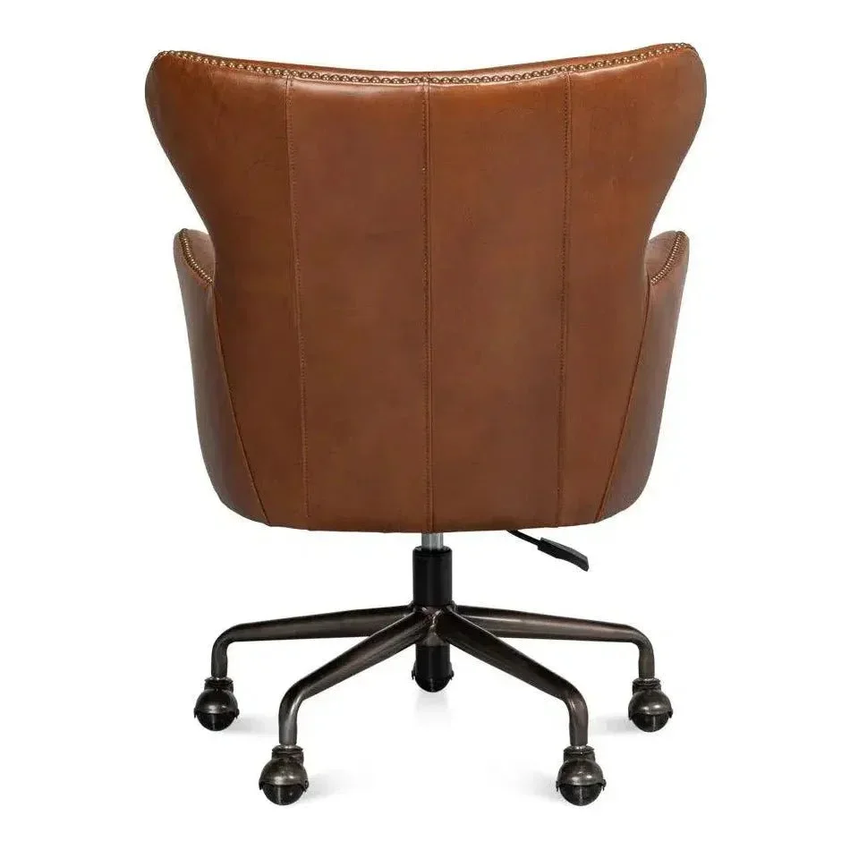 Andrew Jackson Swivel Brown Desk Chair Havana Leather - AYG Home Service